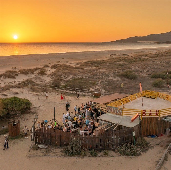 Photo of the sunset seen from the beach bars in Tarifa